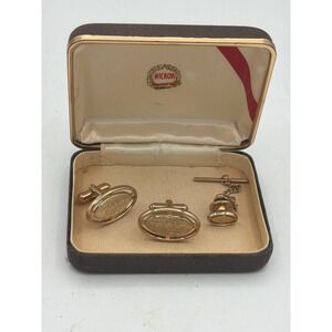 Vintage Hickok Cufflinks & Tie Tack Set Mid-Century MCM Gold Tone Textured Boxed